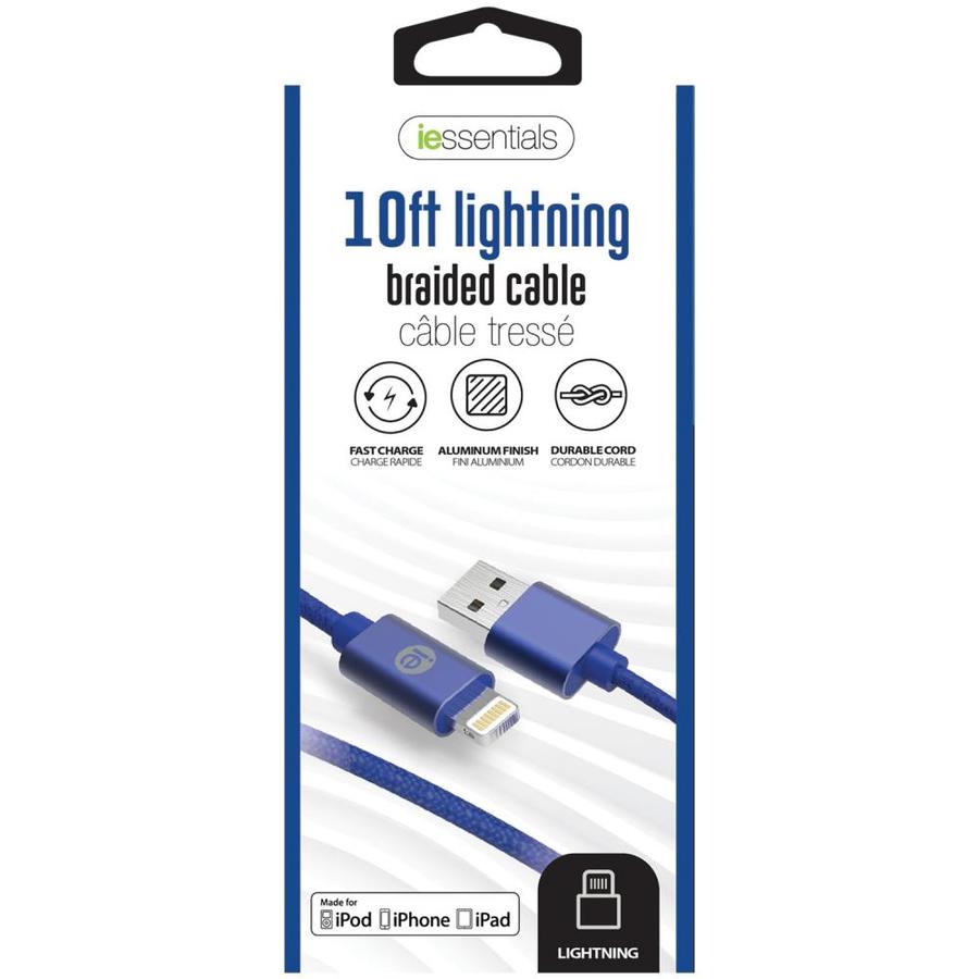 iessentials 10ft Lightning USB Braided Cable-Blue
