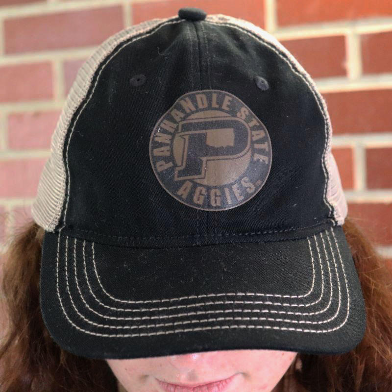 Black Mesh Faux Leather Patch Hat