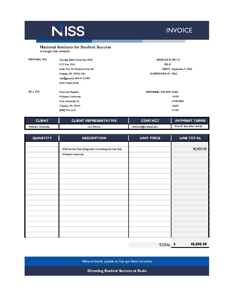 NISS Diagnostic & Playbook: Widener University