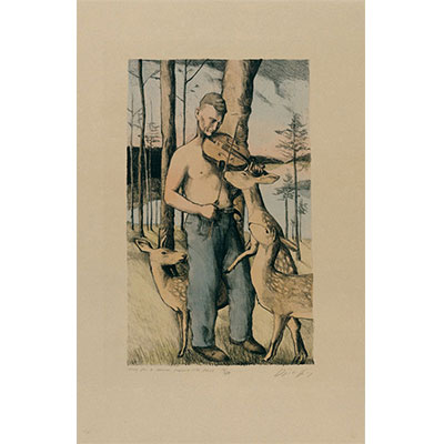 David Hodges - Study for a Farmer Fiddling with Fawns