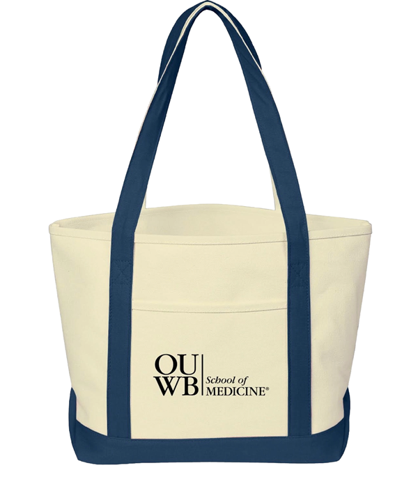 Natural Cotton Canvas Tote Bag With Navy Handles