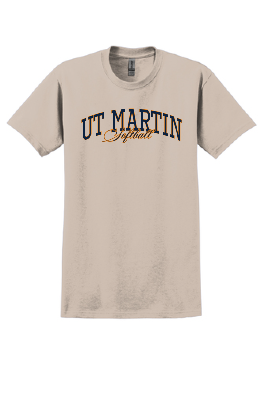 UTM Softball Gilden Khaki Cursive Short Sleeve T-shirt