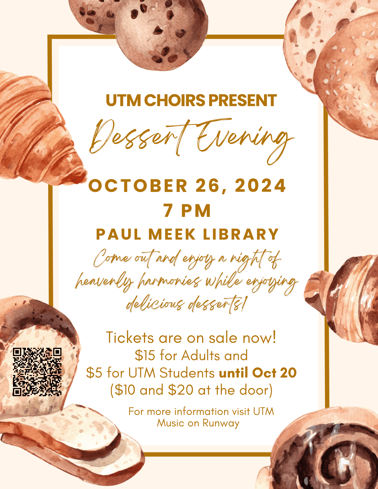 October 26, 2024 - Saturday Dessert Evening (one night only) Paul Meek Library